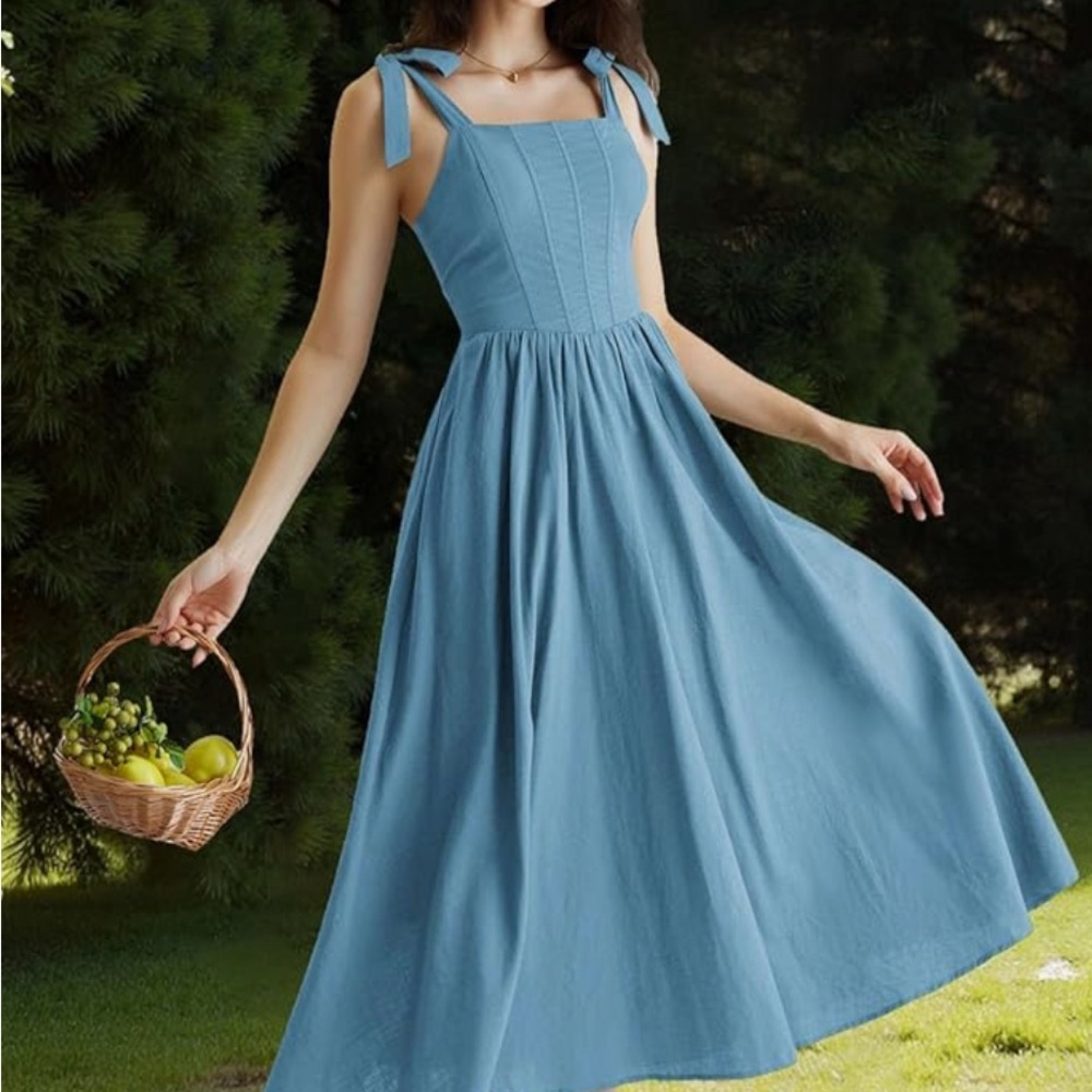 Scarlet Darkness Cottage Core Corset Dress in Dusty Blue